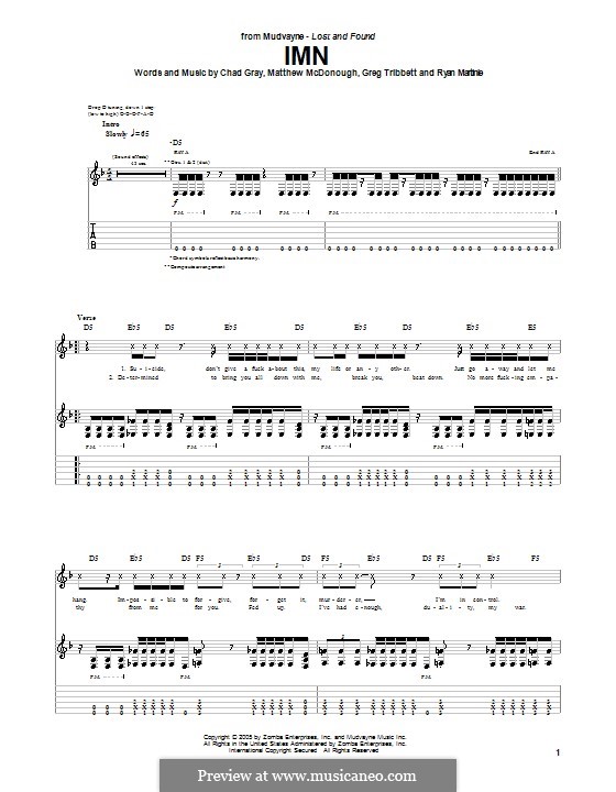 IMN (Mudvayne): For guitar with tab by Chad Gray, Greg Tribbett, Matthew McDonough, Ryan Martinie