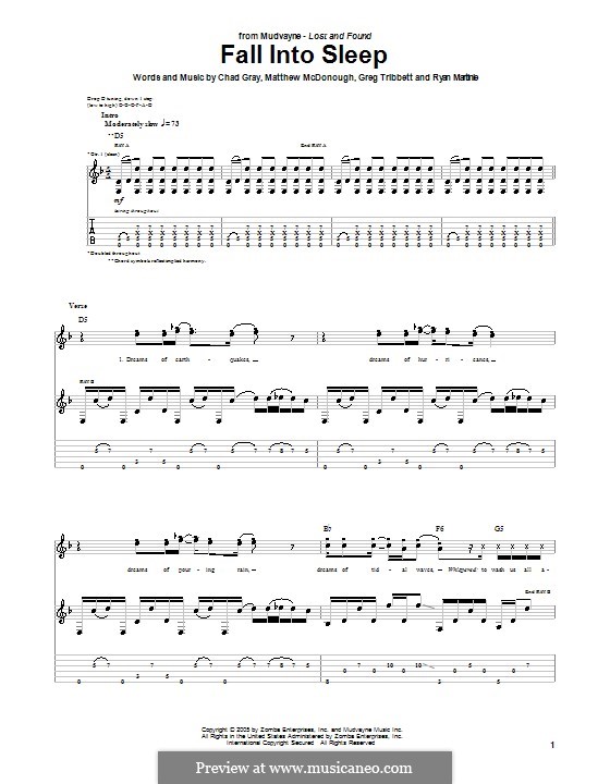 Fall Into Sleep (Mudvayne): For guitar with tab by Chad Gray, Greg Tribbett, Matthew McDonough, Ryan Martinie