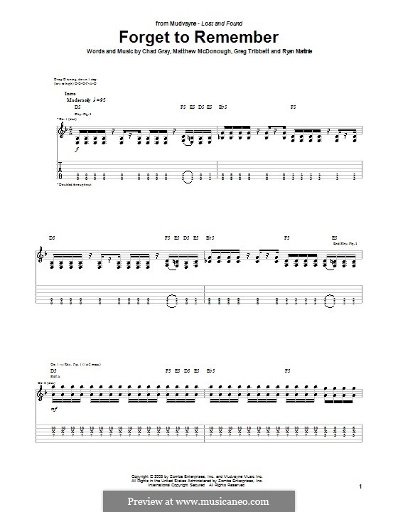 Forget to Remember (Mudvayne): For guitar with tab by Chad Gray, Greg Tribbett, Matthew McDonough, Ryan Martinie