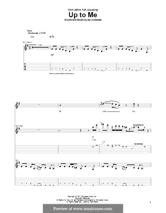 Up To Me (Jethro Tull): For guitar with tab by Ian Anderson