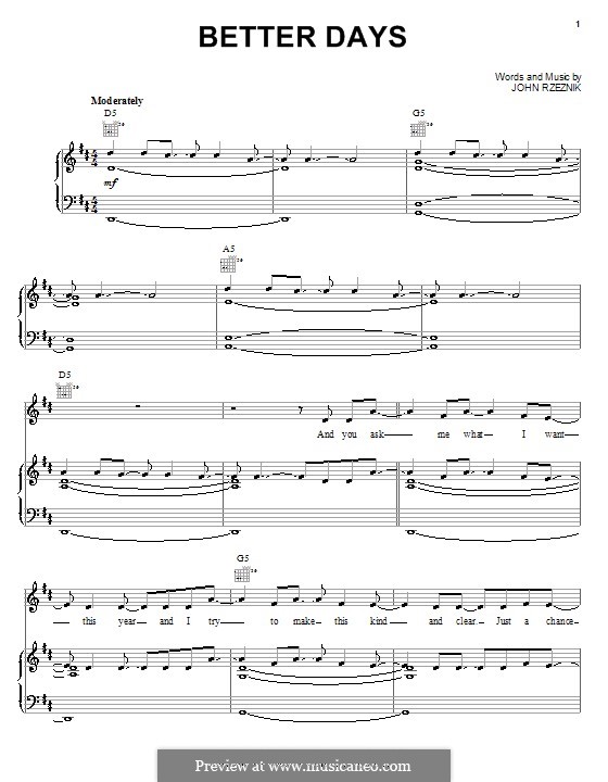 Better Days (Goo Goo Dolls): For voice and piano (or guitar) by John Rzeznik