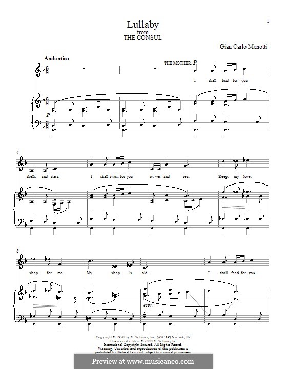 Lullaby (from The Consul) [HL:50285580] - Performers Music - Chicago, IL