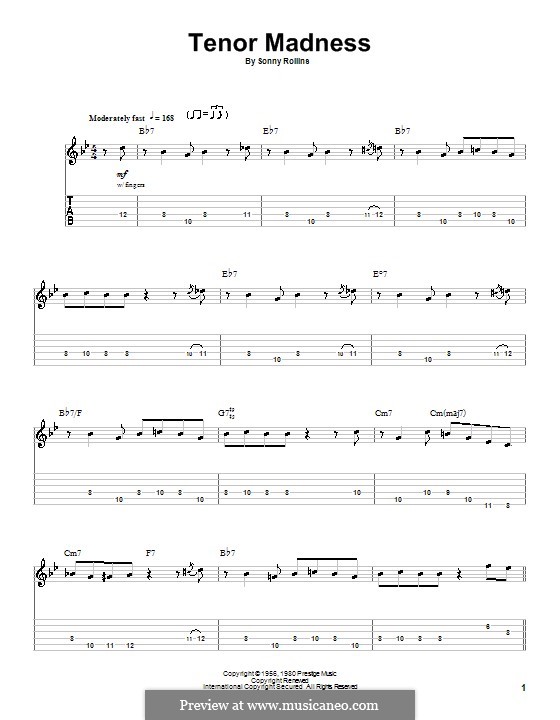 Tenor Madness: For guitar with tab by Sonny Rollins