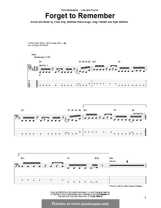 Forget to Remember (Mudvayne): For bass guitar with tab by Chad Gray, Greg Tribbett, Matthew McDonough, Ryan Martinie