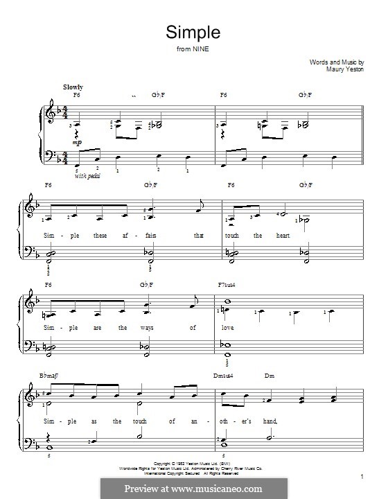 Simple (from Nine): For easy piano by Maury Yeston