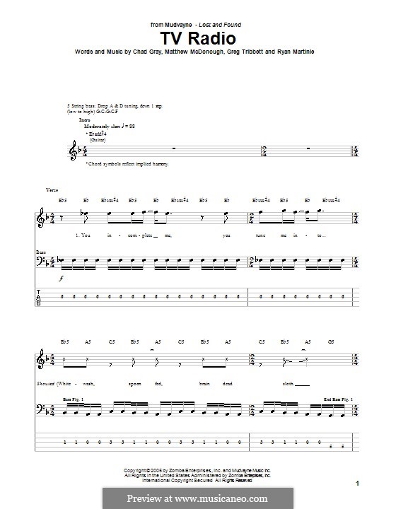 TV Radio (Mudvayne): For bass guitar with tab by Chad Gray, Greg Tribbett, Matthew McDonough, Ryan Martinie