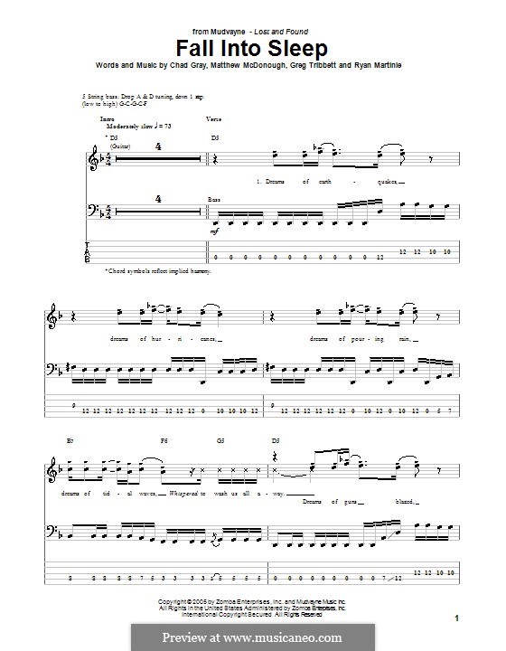 Fall Into Sleep (Mudvayne): For bass guitar with tab by Chad Gray, Greg Tribbett, Matthew McDonough, Ryan Martinie