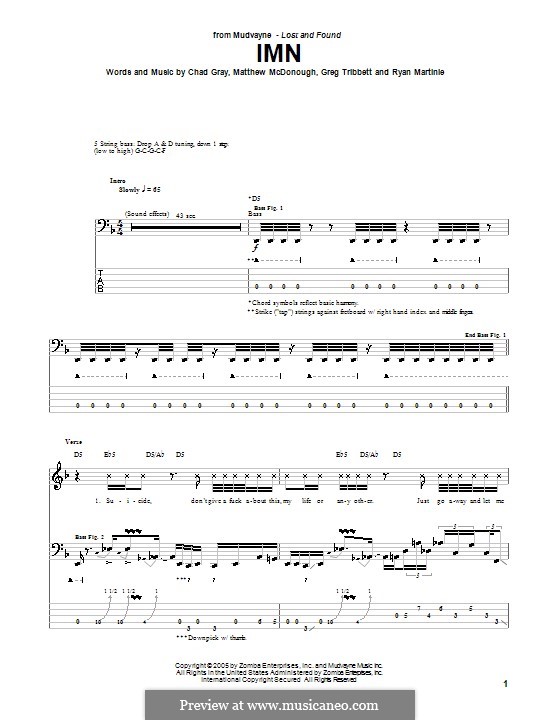 IMN (Mudvayne): For bass guitar with tab by Chad Gray, Greg Tribbett, Matthew McDonough, Ryan Martinie