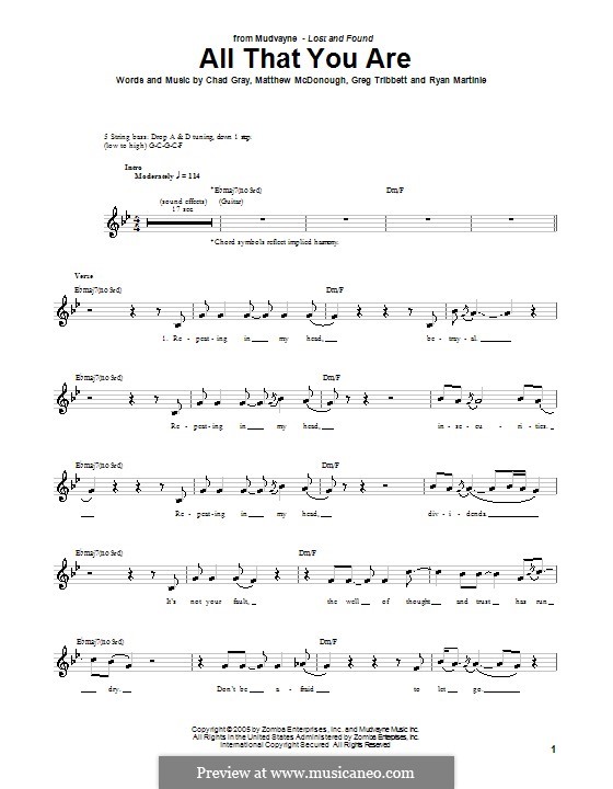 All That You Are (Mudvayne): For bass guitar with tab by Chad Gray, Greg Tribbett, Matthew McDonough, Ryan Martinie