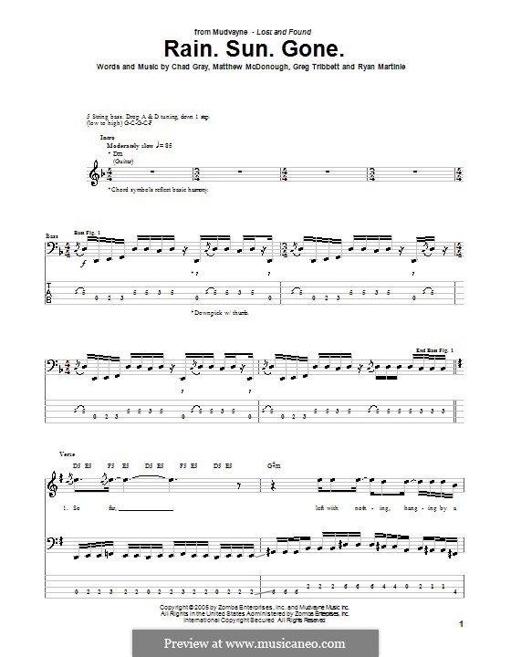 Rain.Sun.Gone (Mudvayne): For bass guitar with tab by Chad Gray, Greg Tribbett, Matthew McDonough, Ryan Martinie