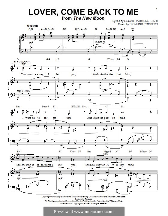 Lover, Come Back to Me (from New Moon) by S. Romberg on MusicaNeo Lover, Come Back to Me (from New Moon) by S. Romberg on MusicaNeo