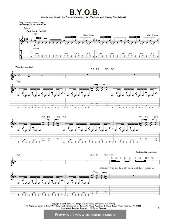 B.Y.O.B. (System of a Down): For guitar with tab by Casey Chmielinski, Daron Malakian, Serj Tankian