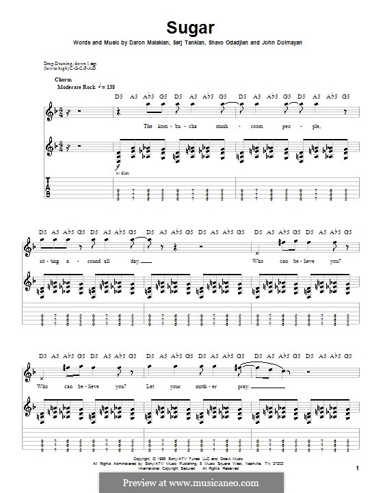 Sugar (System of a Down): For guitar with tab by Daron Malakian, John Dolmayan, Serj Tankian, Shavo Odadjian