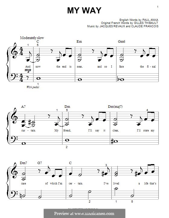My Way: For piano (very easy version) by Claude Francois, Jacques Revaux