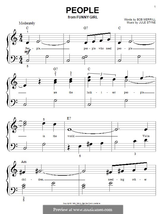 People from Funny Girl (Barbra Streisand): For piano (very easy version) by Jule Styne