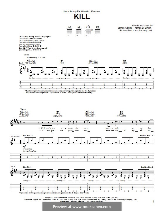 Kill (Jimmy Eat World): For guitar with tab by James Adkins, Richard Burch, Thomas D. Linton, Zachary Lind