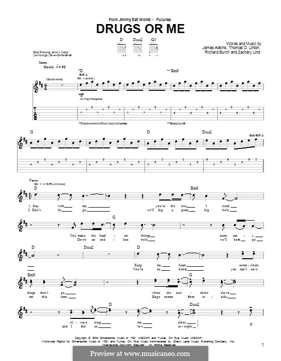 Drugs or Me (Jimmy Eat World): For guitar with tab by James Adkins, Richard Burch, Thomas D. Linton, Zachary Lind