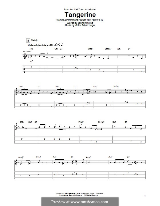 Tangerine: For guitar with tab by Victor Schertzinger