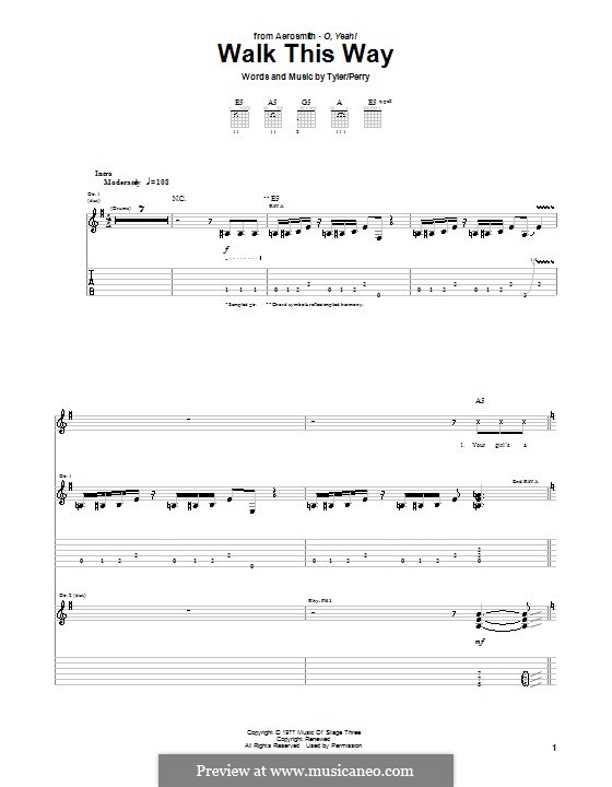 Walk This Way (Aerosmith and Run D.M.C.): For guitar by Joe Perry, Steven Tyler