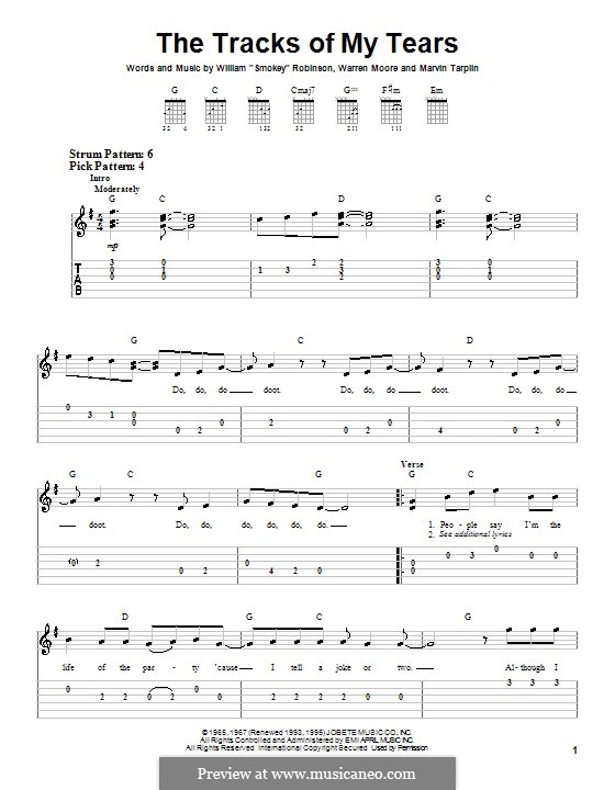 The Tracks of My Tears (The Miracles): For guitar (very easy version) by Marvin Tarplin, Smokey Robinson, Warren Moore