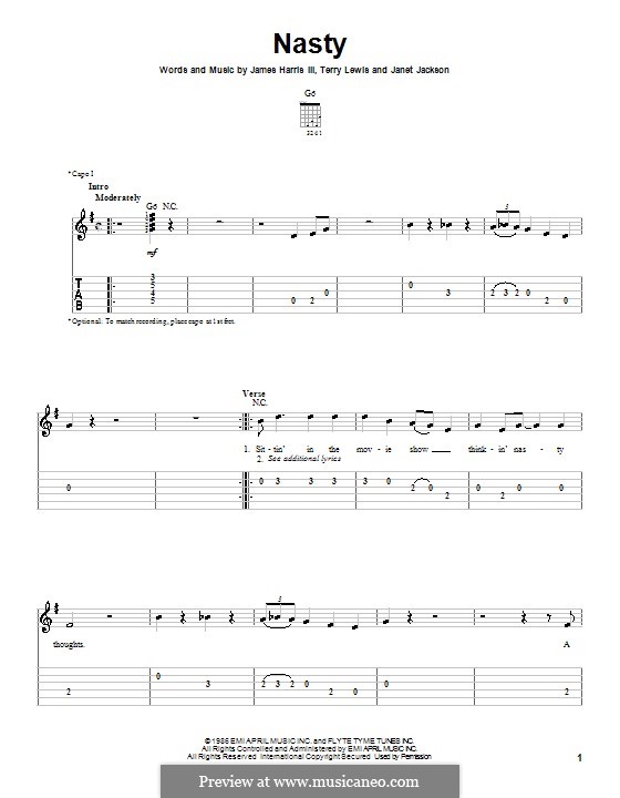 Nasty (Janet Jackson): For guitar (very easy version) by James Samuel Harris III, Terry Lewis