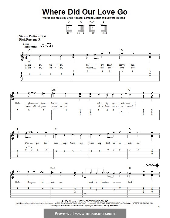 Where Did Our Love Go (The Supremes): For guitar (very easy version) by Brian Holland, Edward Holland Jr., Lamont Dozier