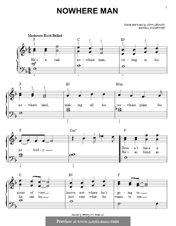 Nowhere Man (The Beatles): For easy piano by John Lennon, Paul McCartney