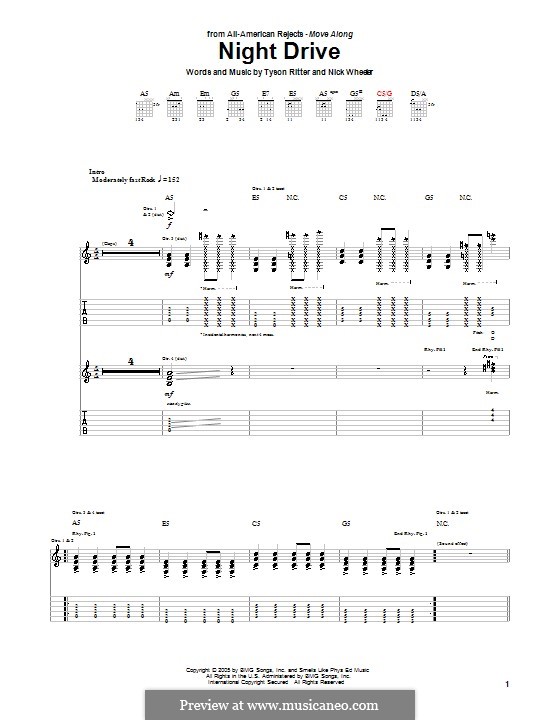 Night Drive (The All-American Rejects): For guitar with tab by Nick Wheeler, Tyson Ritter
