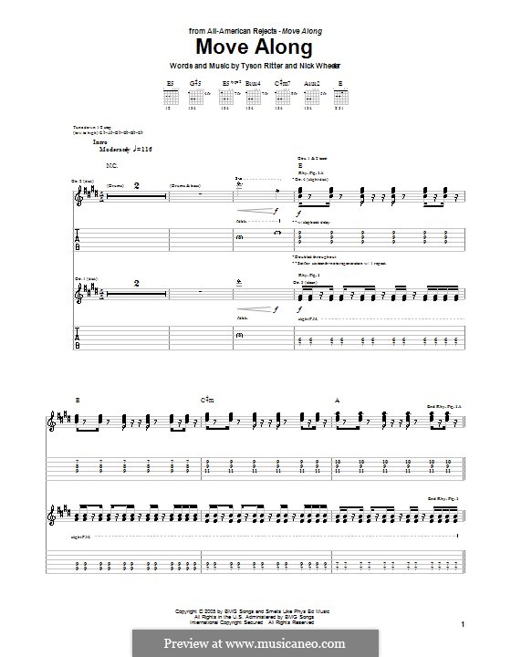 Move Along (The All-American Rejects): For guitar with tab by Nick Wheeler, Tyson Ritter