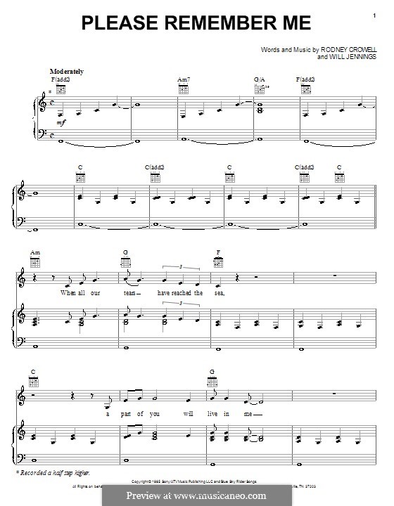 Please Remember Me (Tim McGraw): For voice and piano (or guitar) by Rodney Crowell, Will Jennings