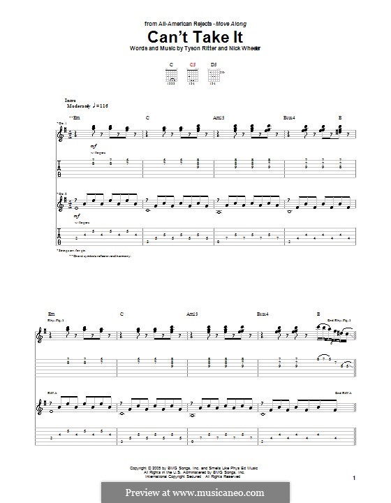 Can'T Take It (The All-American Rejects) By N. Wheeler, T. Ritter.