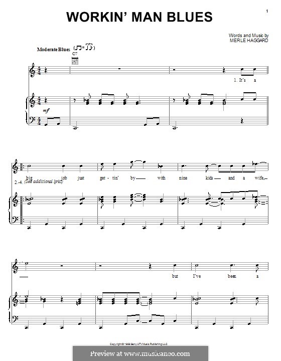 Workin' Man Blues: For voice and piano (or guitar) by Merle Haggard