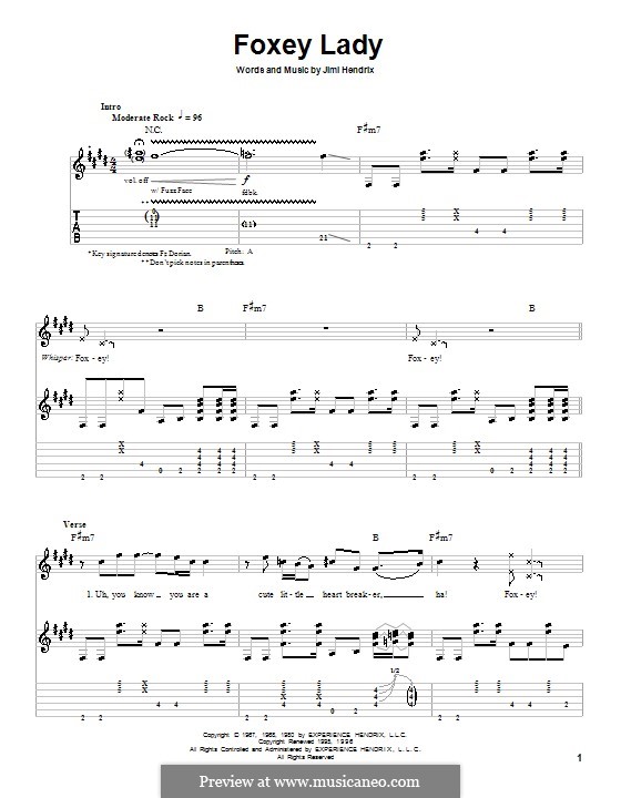 Foxy Lady: For guitar with tab by Jimi Hendrix