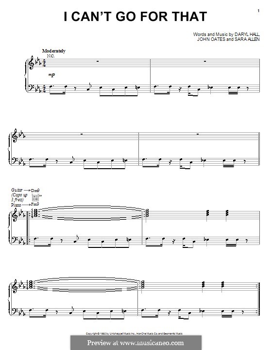 I Can't Go for That (Hall & Oates): For voice and piano (or guitar) by Daryl Hall, John Oates, Sara Allen