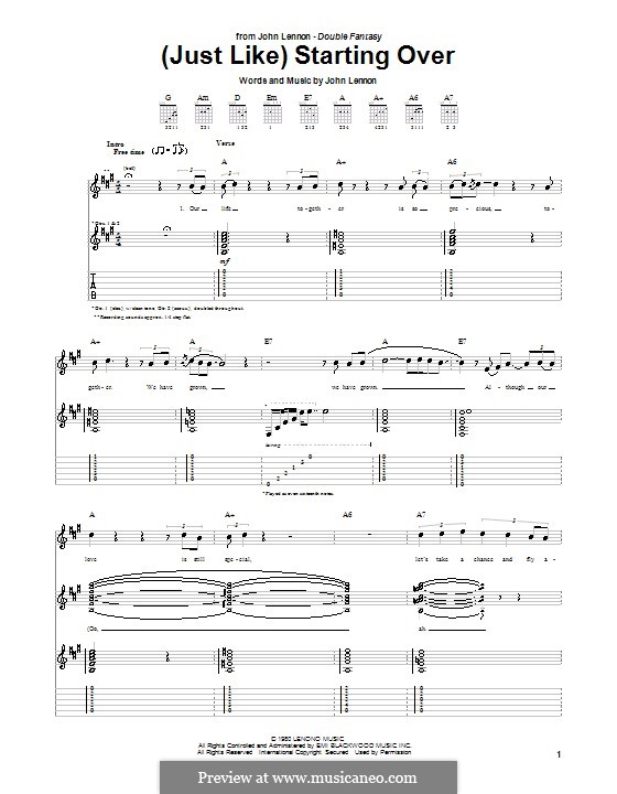 (Just Like) Starting Over: For guitar with tab by John Lennon