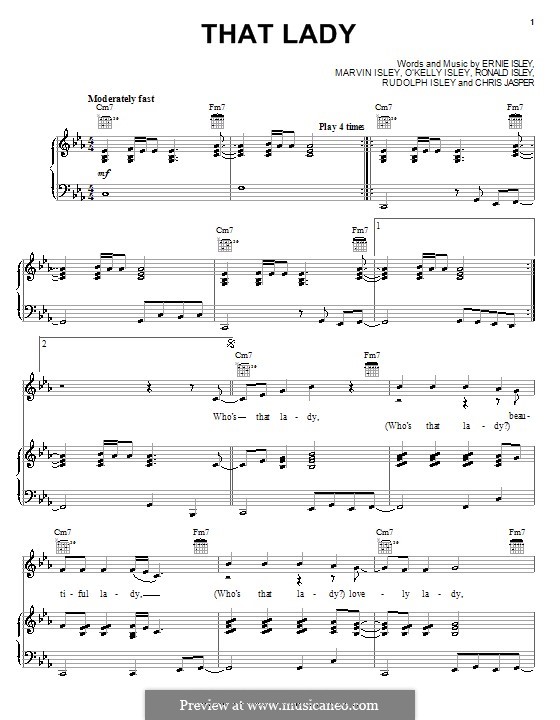 That Lady (The Isley Brothers): Parts 1-2, for voice and piano or guitar by Christopher Jasper, Ernie Isley, Marvin Isley, O'Kelly Isley, Ronald Isley, Rudolph Isley