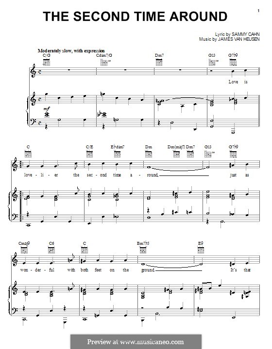 The Second Time Around (Frank Sinatra): For voice and piano (or guitar) by Jimmy Van Heusen