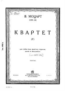 Quartet for Oboe and Strings in F Major, K.370: Parts by Wolfgang Amadeus Mozart