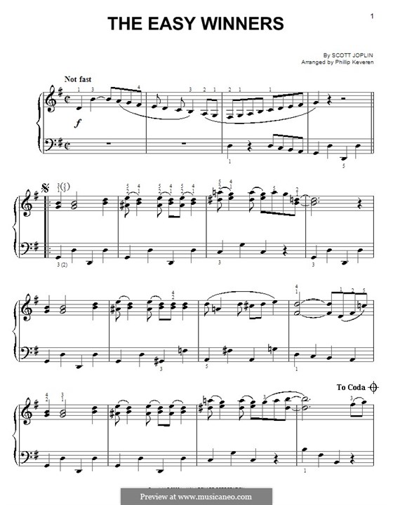 The Easy Winners: For easy piano by Scott Joplin