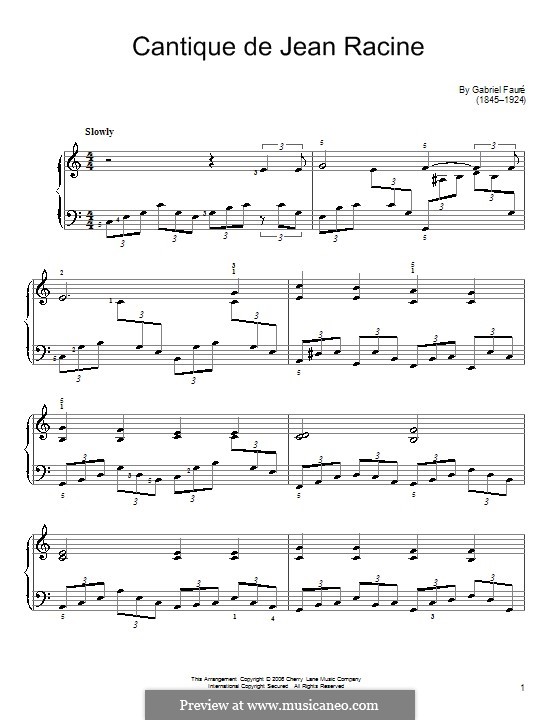 Cantique de Jean Racine, Op.11: For easy piano by Gabriel Fauré
