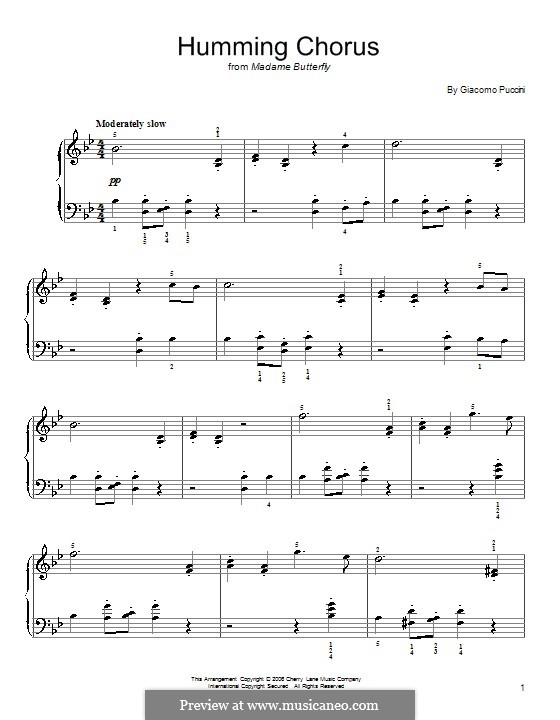 Coro a bocca chiusa (Humming Chorus): For piano by Giacomo Puccini