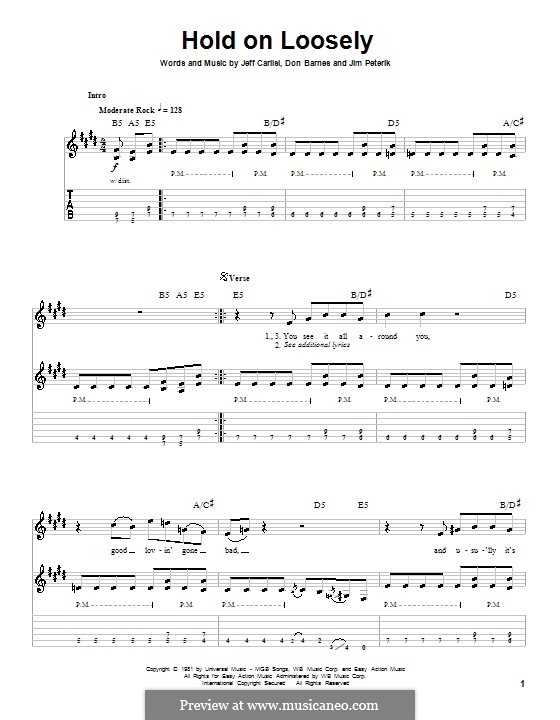 Hold on Loosely (38 Special): For guitar with tab by Don Barnes, James Michael Peterik, Jeff Carlisi