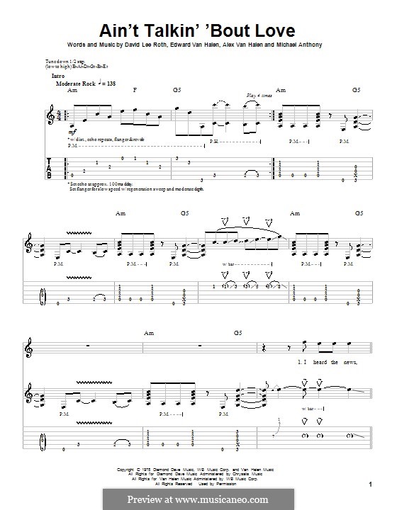 Ain't Talkin' 'Bout Love (Van Halen): For guitar with tab by Alex Van Halen, David Lee Roth, Edward Van Halen, Michael Anthony