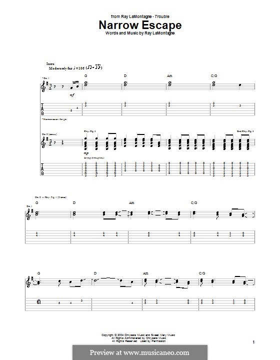 Narrow Escape: For guitar with tab by Ray LaMontagne