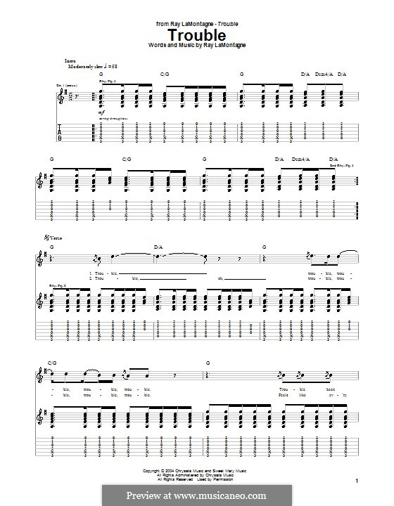 Trouble: For guitar with tab by Ray LaMontagne