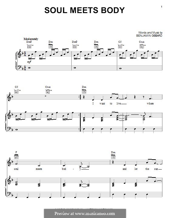 Soul Meets Body (Death Cab for Cutie): For voice and piano (or guitar) by Benjamin Gibbard