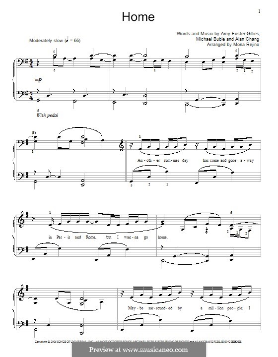 Home By A Chang A Foster Gillies M Buble Sheet Music On Musicaneo