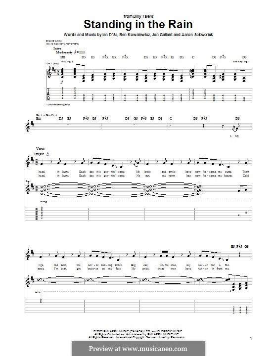Standing in the Rain (Billy Talent): For guitar with tab by Aaron Solowoniuk, Ben Kowalewicz, Ian D'Sa, Jon Gallant