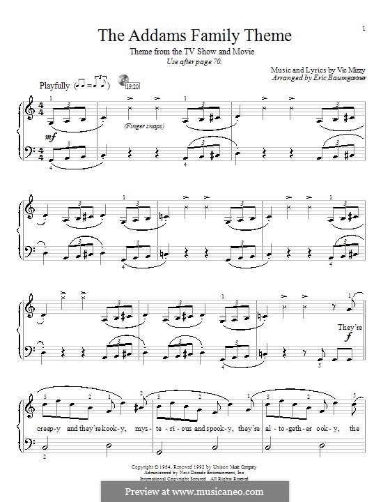 The Addams Family Theme: For piano by Vic Mizzy