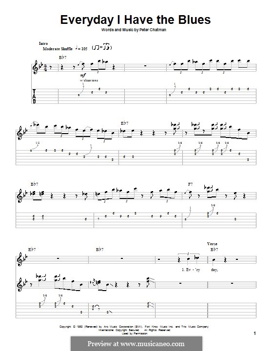 everyday i have the blues by p chatman sheet music on musicaneo everyday sheet music
